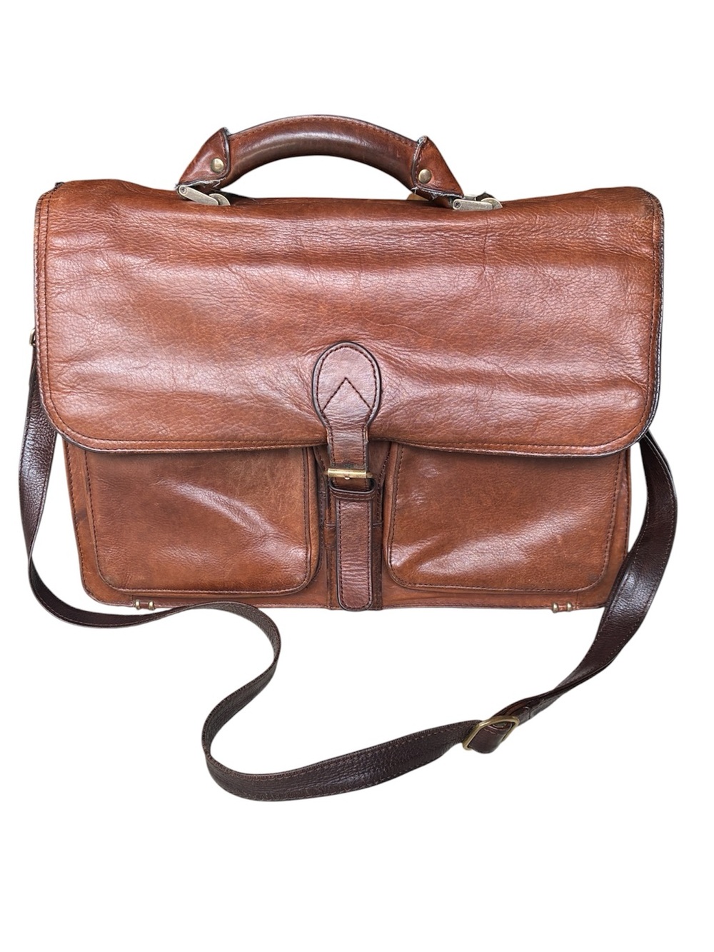 Danier Unisex Brown Genuine Leather Briefcase Crossbody Messenger Bag